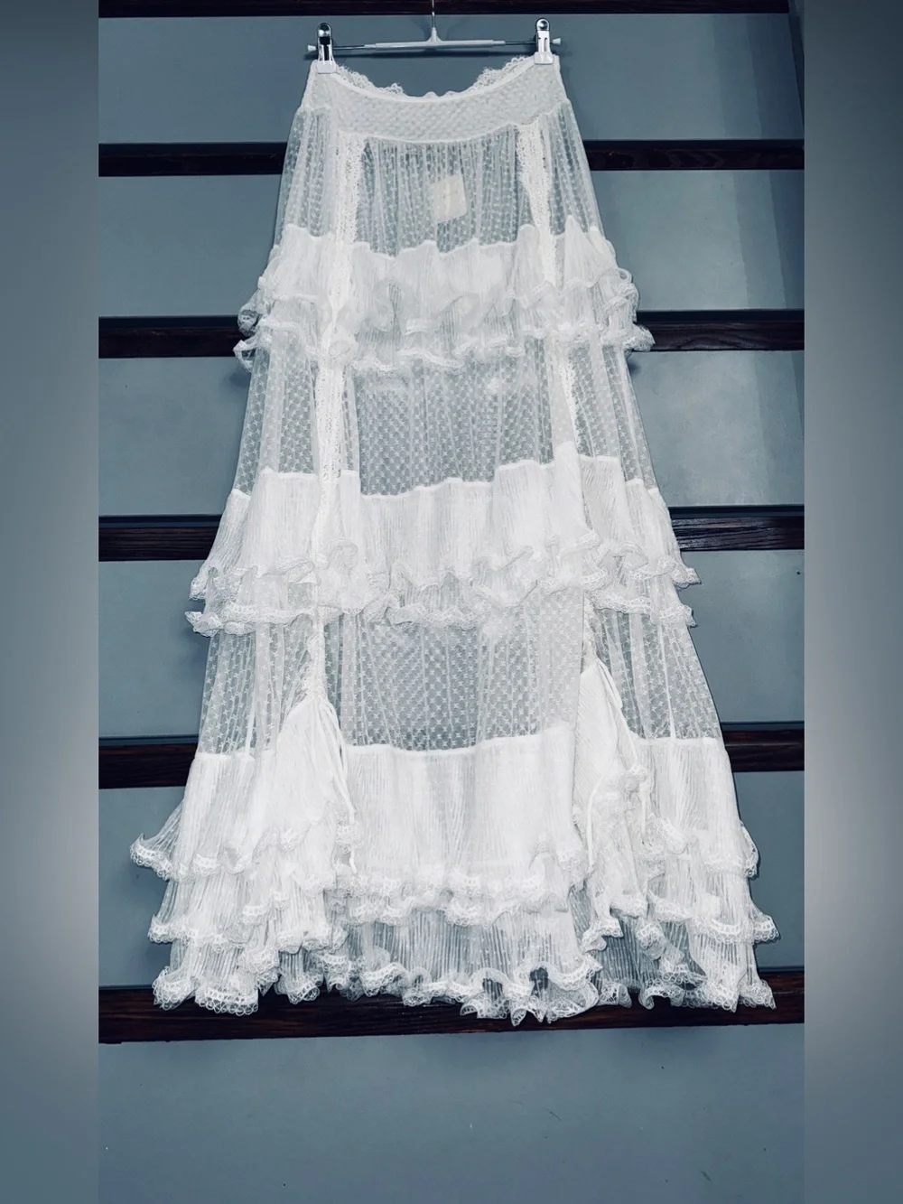 Free People 🪷 NWT $148 🌾 Forever Young Sheer Ruffle Maxi Half Slip 🪷 Size XS - Picture 11 of 14